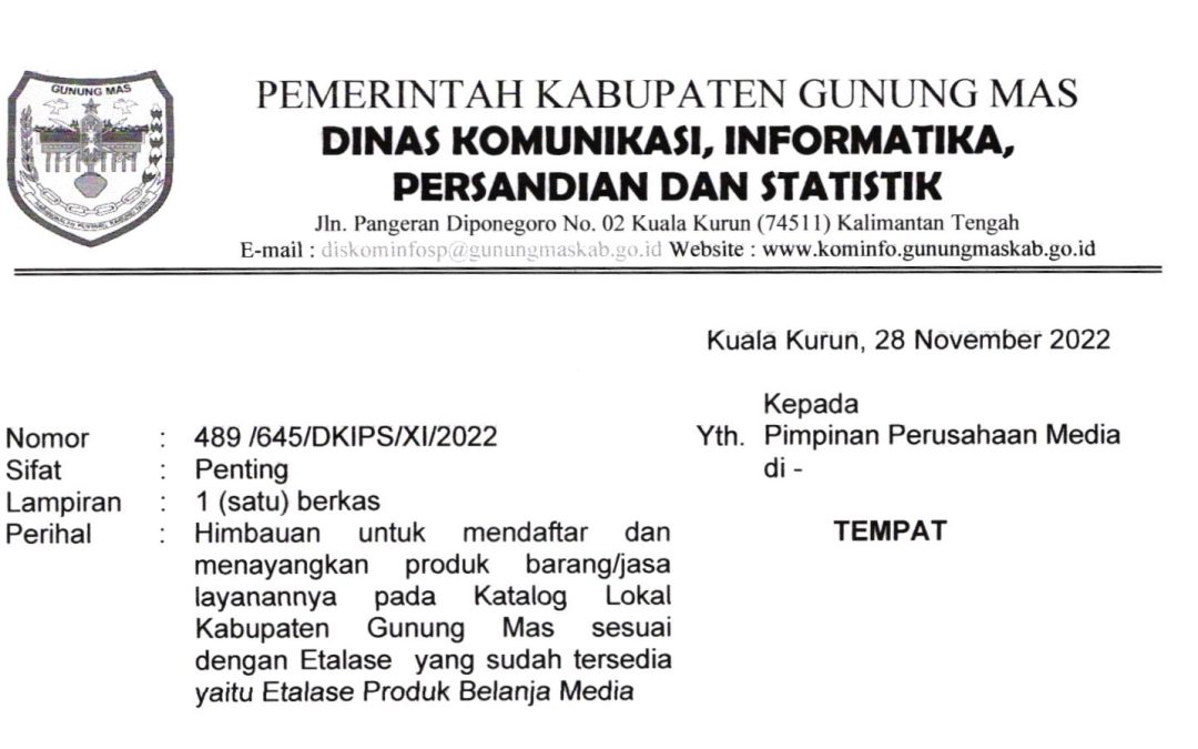 Himbauan untuk mendaftar produk barang/jasa pada katalog lokal kab. gumas